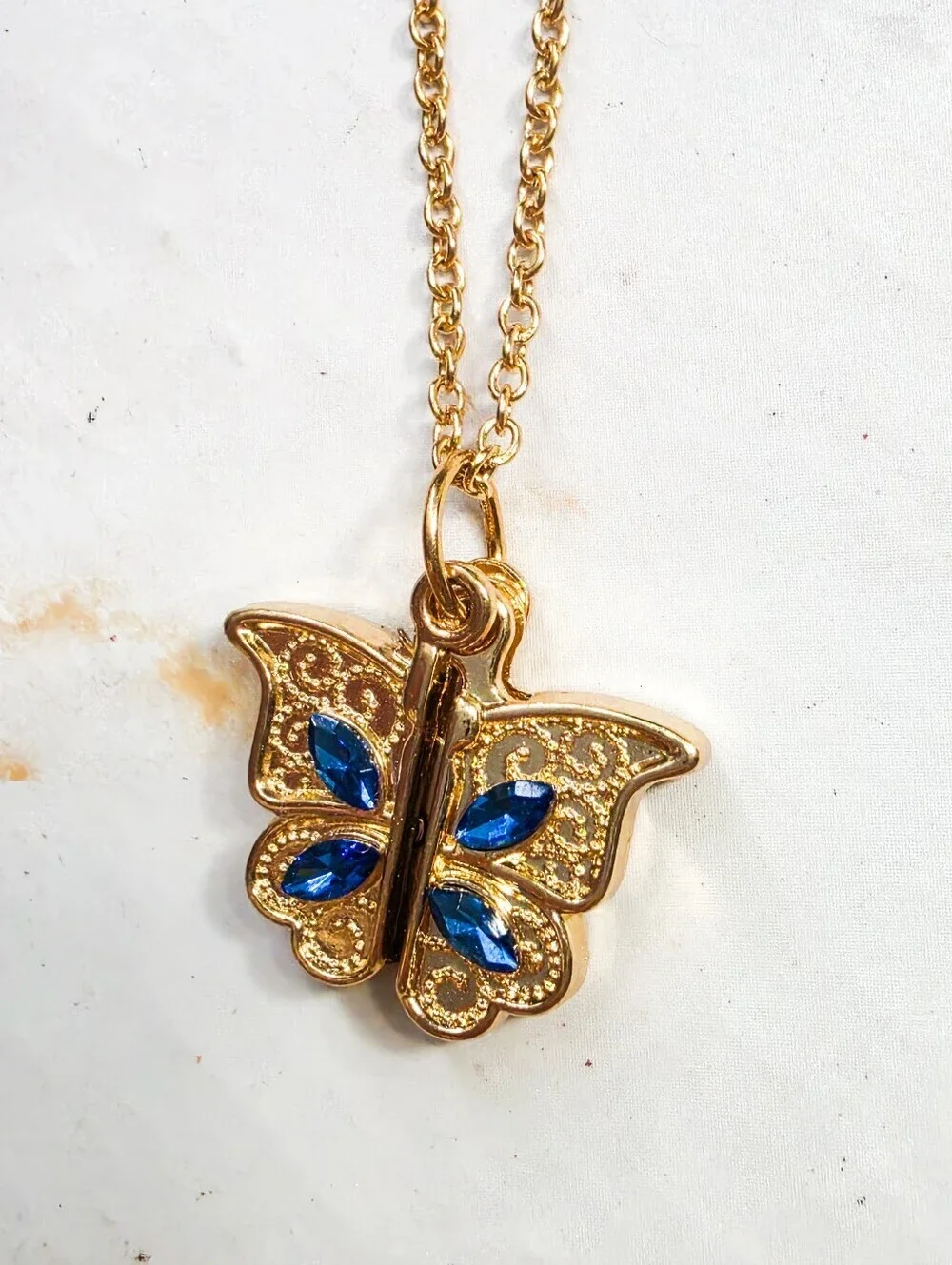 Gold Tone Butterfly Locket Necklace Romantic Hidden I Love You Message